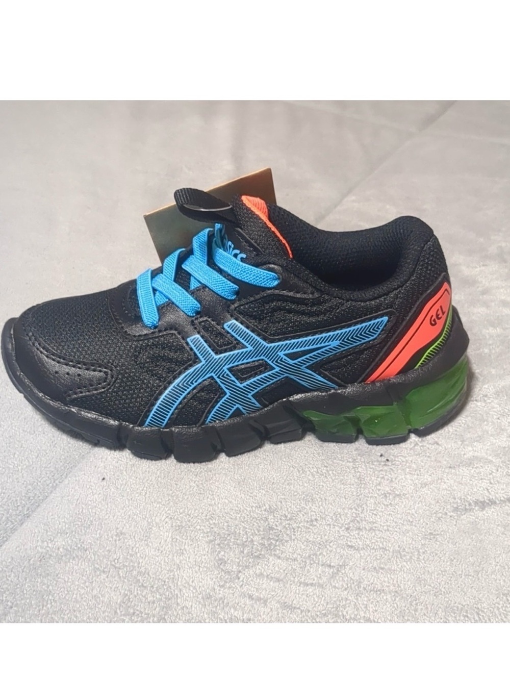 Asics Kids Black Blue Neon Green Accent Sneakers